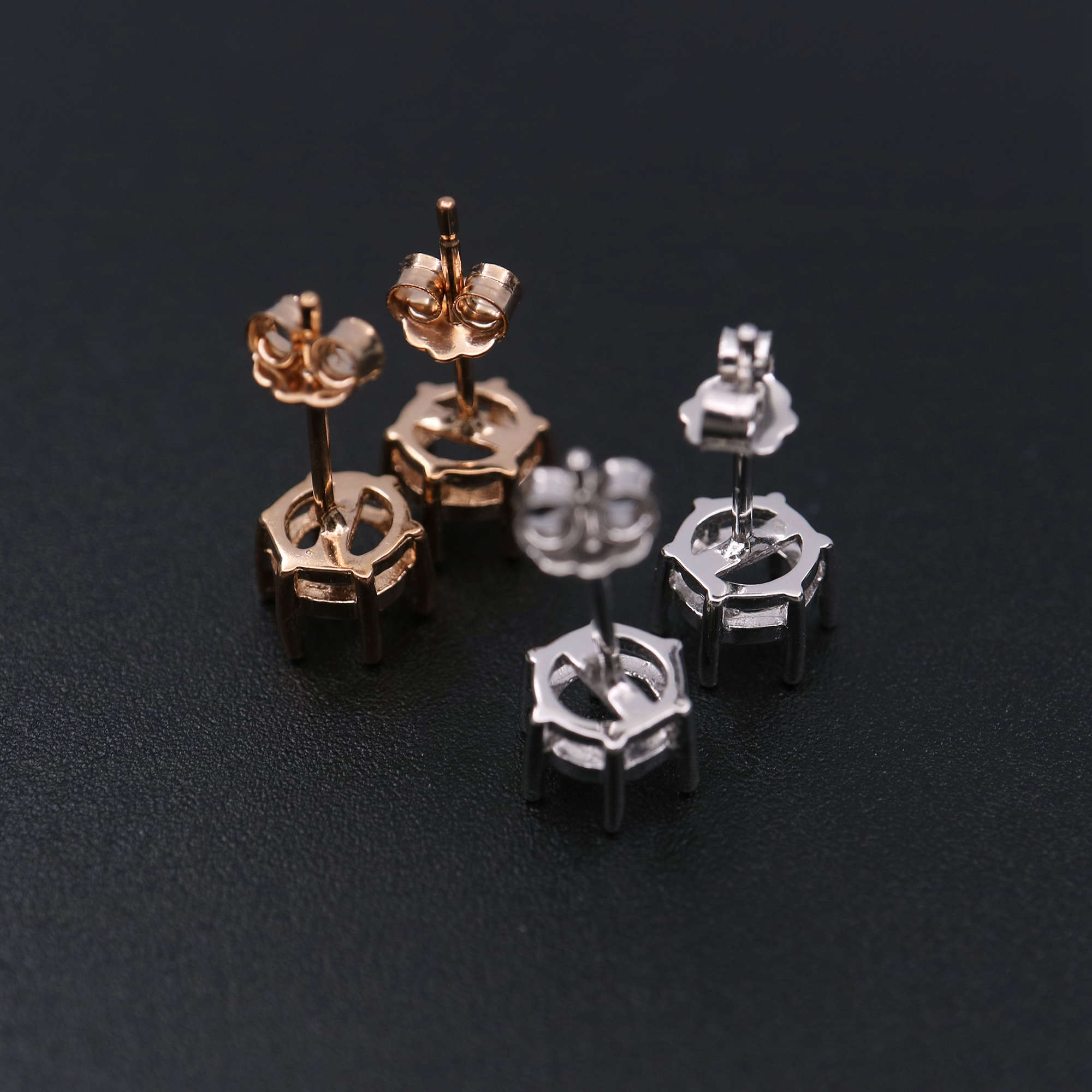 1Pair 5-8MM Round 6 Prong Rose Gold Plated Solid 925 Sterling Silver Studs Earrings Settings DIY Jewelry Supplies 1706040 - Click Image to Close